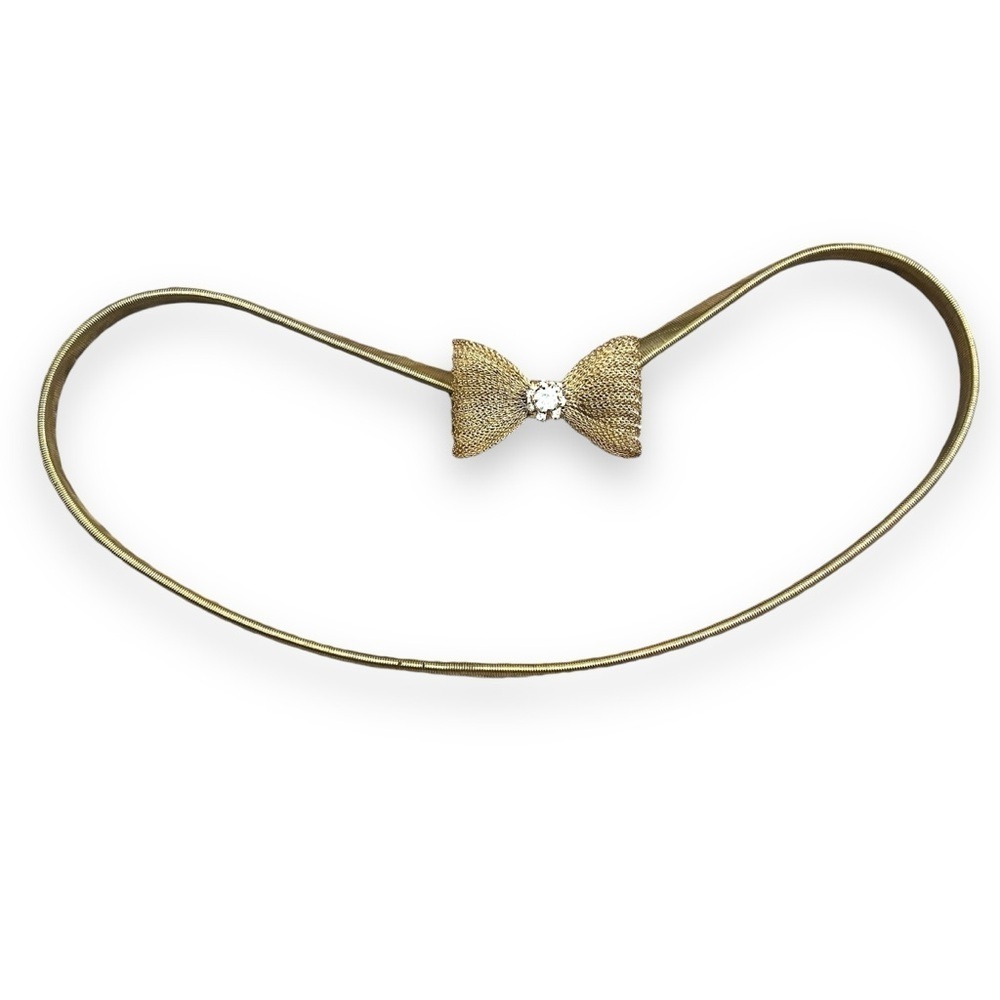 Vintage Gold & Rhinestone Bow Stretchy Metal Skinny Belt